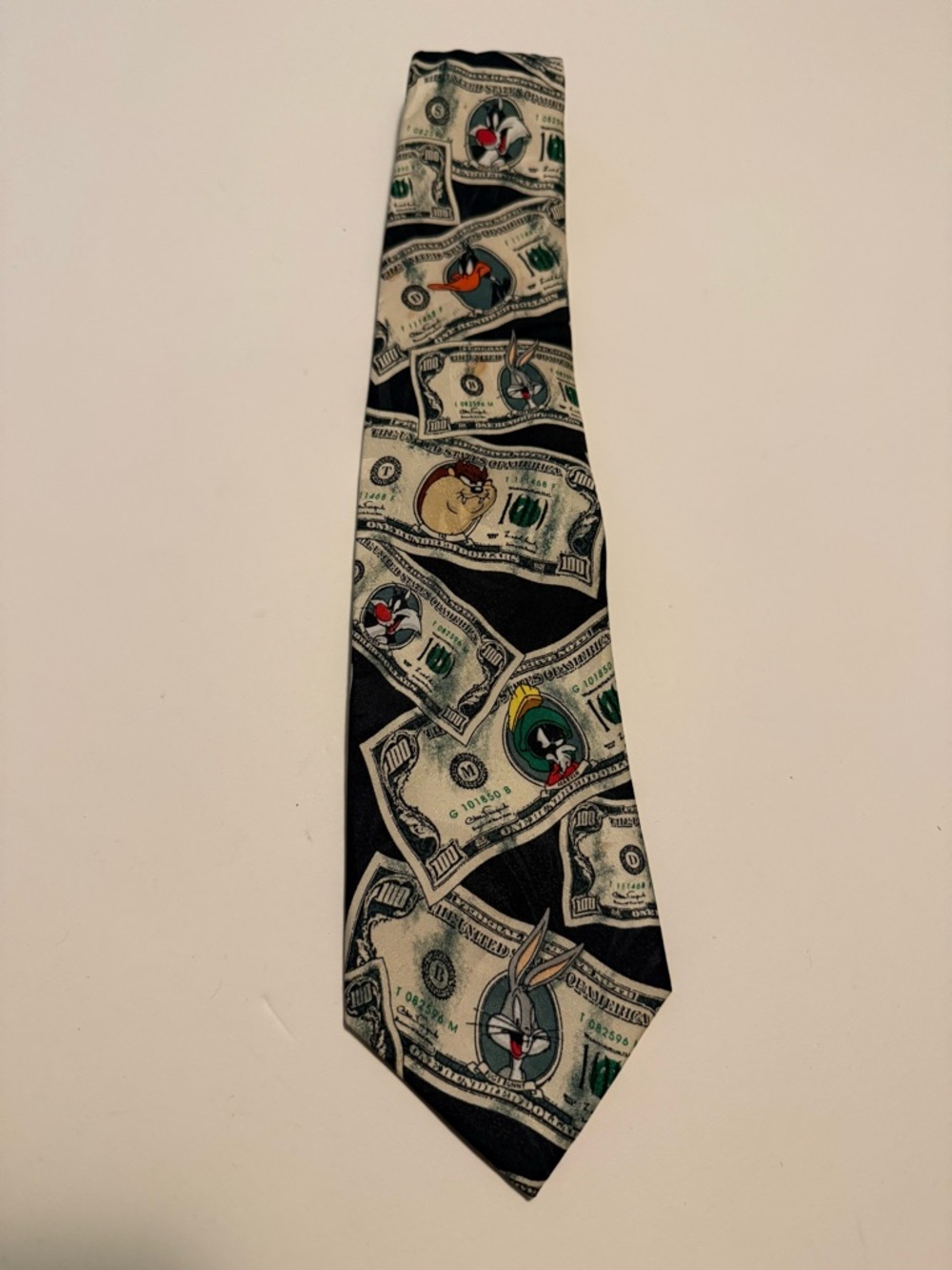 LOONEY TUNES Mania Tasmanian, Black Novelty Money & Cartoon Print Men's Tie